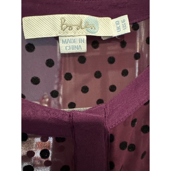 Boden women’s size 6 purple long sleeve polka dot yoke button front top - Picture 3 of 7